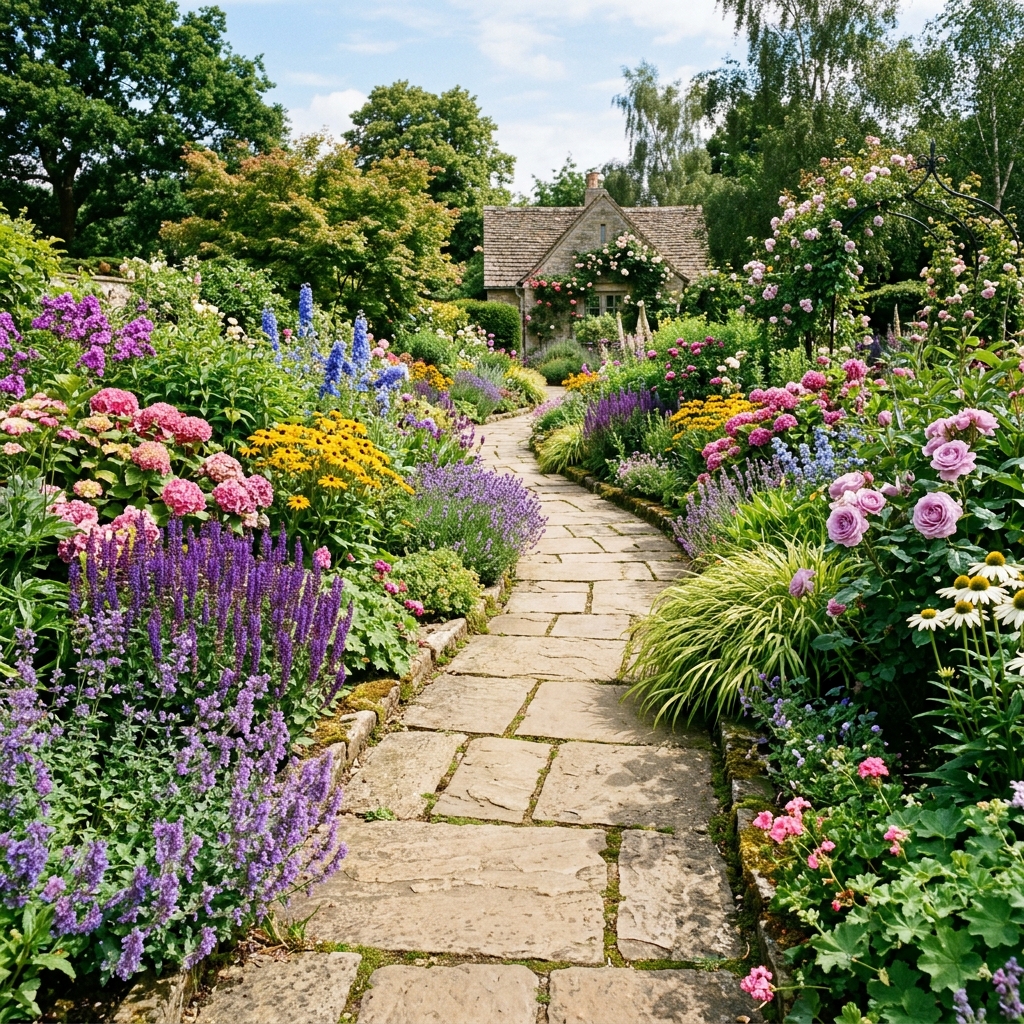 Allée fleurie en pierre naturelle